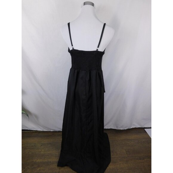Black Spaghetti Strap Maxi Dress Womens Large Tie Front Smocked Back Flowy - Picture 5 of 12